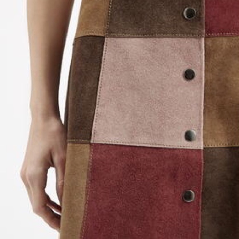 TOPSHOP Patchwork 100% Suede A-Line Skirt